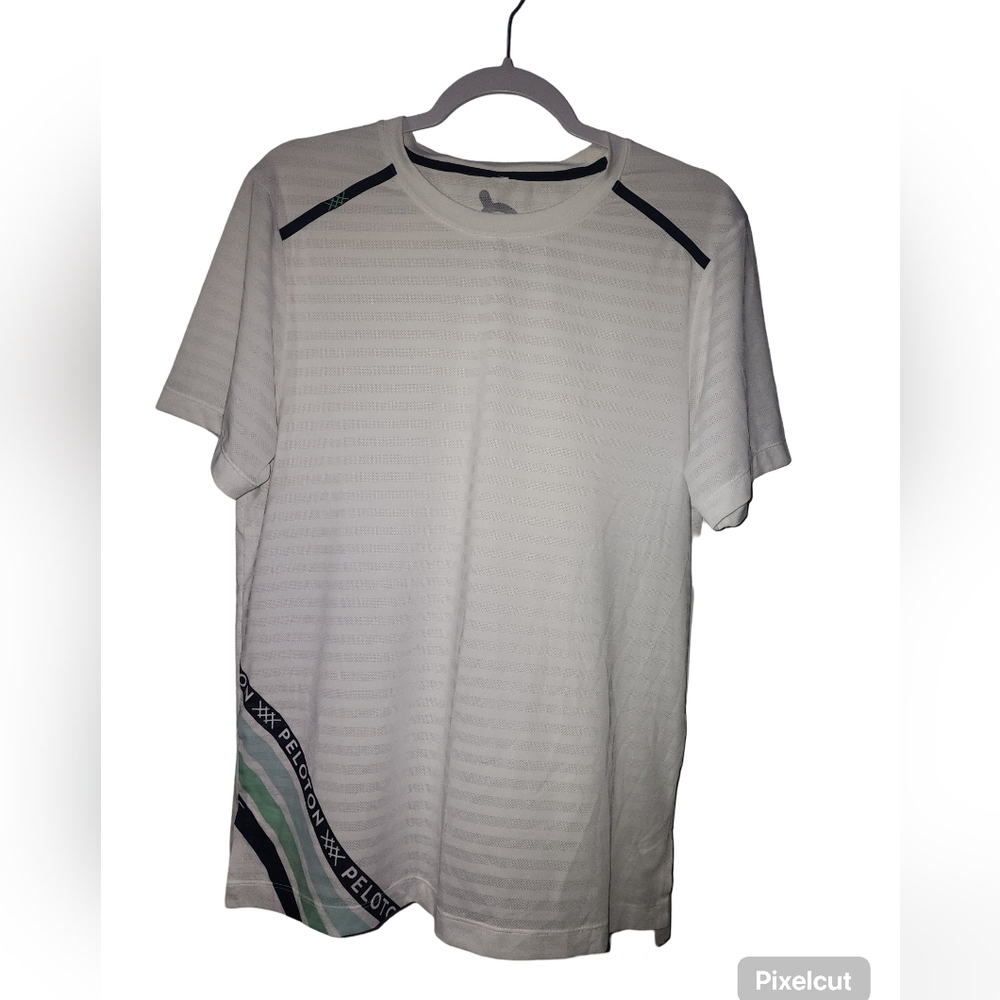 RHONE Peloton Men's White Stripe Swift Short Sleeve Shirt - Picture 1 of 4